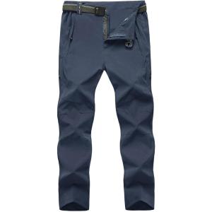 imageTBMPOY Mens Lightweight Hiking Pants with Belt 5 Zip Pockets Waterproof QuickDry Travel Fishing Work Outdoor PantsA8thin Denim Blue