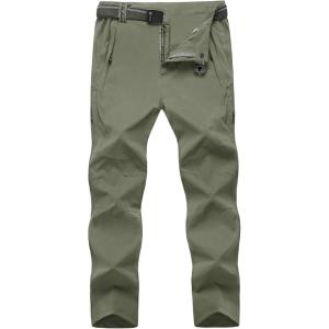imageTBMPOY Mens Lightweight Hiking Pants with Belt 5 Zip Pockets Waterproof QuickDry Travel Fishing Work Outdoor PantsA9thin Sage Green