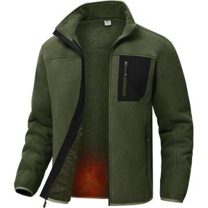 imageTBMPOY Mens Sherpa Lined Jacket Winter Fleece Jackets Full Zip Outdoor Hiking Casual Coat Soft Warm Outwear with 5 PocketArmy Green