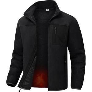 imageTBMPOY Mens Sherpa Lined Jacket Winter Fleece Jackets Full Zip Outdoor Hiking Casual Coat Soft Warm Outwear with 5 PocketBlack