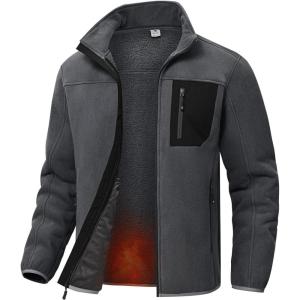 imageTBMPOY Mens Sherpa Lined Jacket Winter Fleece Jackets Full Zip Outdoor Hiking Casual Coat Soft Warm Outwear with 5 PocketDark Gray
