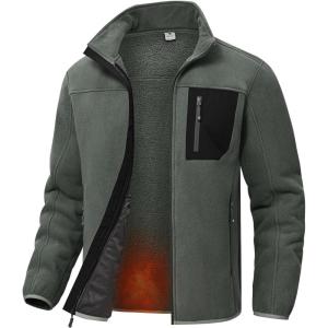 imageTBMPOY Mens Sherpa Lined Jacket Winter Fleece Jackets Full Zip Outdoor Hiking Casual Coat Soft Warm Outwear with 5 PocketMedium Gray