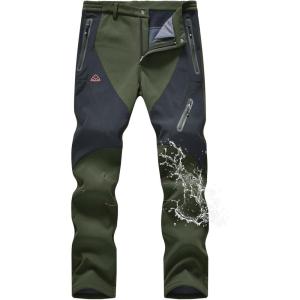 image:imageTBMPOY Mens Snow Pants Fleece Lined Hiking Winter Waterproof Softshell Ski Outdoor Insulated Climbing Pants Zipper Pockets1army Green
