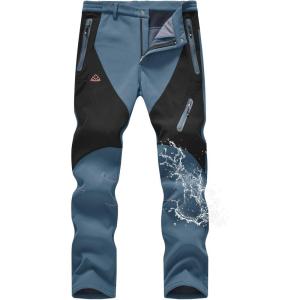 image:imageTBMPOY Mens Snow Pants Fleece Lined Hiking Winter Waterproof Softshell Ski Outdoor Insulated Climbing Pants Zipper Pockets1grey Blue