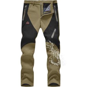 image:imageTBMPOY Mens Snow Pants Fleece Lined Hiking Winter Waterproof Softshell Ski Outdoor Insulated Climbing Pants Zipper Pockets1khaki