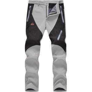 image:imageTBMPOY Mens Snow Pants Fleece Lined Hiking Winter Waterproof Softshell Ski Outdoor Insulated Climbing Pants Zipper Pockets1light Gray
