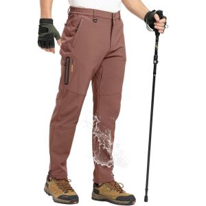 image:imageTBMPOY Mens Snow Pants Fleece Lined Hiking Winter Waterproof Softshell Ski Outdoor Insulated Climbing Pants Zipper PocketsCoffee