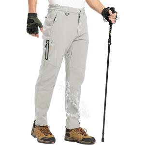 image:imageTBMPOY Mens Snow Pants Fleece Lined Hiking Winter Waterproof Softshell Ski Outdoor Insulated Climbing Pants Zipper PocketsWhite