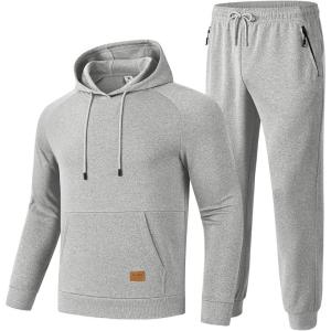 image:imageTBMPOY Mens Hooded Sweatsuits 2 Piece Set Hoodie Sweatshirt amp Jogger Sweatpants Jogging Sweat Track Suits Casual OutfitsLight Grey