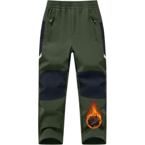 image:imageTBMPOY Boys Snow Ski Pants Kids Waterproof Fleece Lined Winter Hiking Snowboard Insulated Warm Pants Zipper PocketsArmy Green01