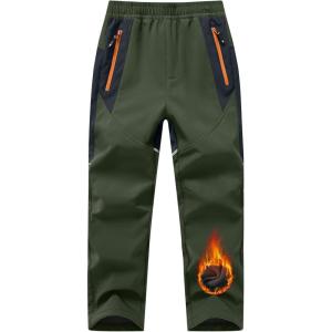 image:imageTBMPOY Boys Snow Ski Pants Kids Waterproof Fleece Lined Winter Hiking Snowboard Insulated Warm Pants Zipper PocketsArmy Green02