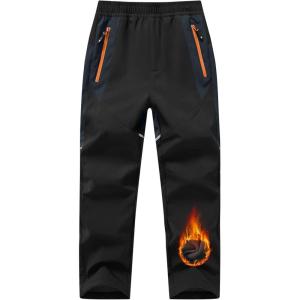 image:imageTBMPOY Boys Snow Ski Pants Kids Waterproof Fleece Lined Winter Hiking Snowboard Insulated Warm Pants Zipper PocketsBlack02