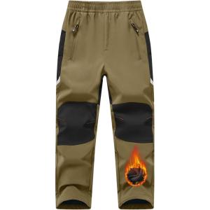 image:imageTBMPOY Boys Snow Ski Pants Kids Waterproof Fleece Lined Winter Hiking Snowboard Insulated Warm Pants Zipper PocketsKhaki01