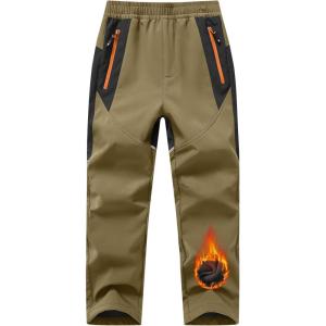 image:imageTBMPOY Boys Snow Ski Pants Kids Waterproof Fleece Lined Winter Hiking Snowboard Insulated Warm Pants Zipper PocketsKhaki02