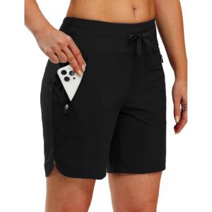 image:imageTBMPOY Womens Board Shorts 7 High Waisted Swim Beach Quick Dry Shorts with Zipper Pockets Water Liner Bathing BottomBlack