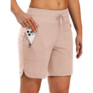 image:imageTBMPOY Womens Board Shorts 7 High Waisted Swim Beach Quick Dry Shorts with Zipper Pockets Water Liner Bathing BottomLight Pink