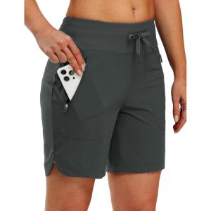image:imageTBMPOY Womens Board Shorts 7 High Waisted Swim Beach Quick Dry Shorts with Zipper Pockets Water Liner Bathing BottomSteel Gray