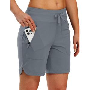image:imageTBMPOY Womens Board Shorts 7 High Waisted Swim Beach Quick Dry Shorts with Zipper Pockets Water Liner Bathing BottomStone Blue