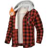 image:imageTBMPOY Mens Flannel Shirt Jacket Fleece Lined Plaid Sherpa Full Zip Winter Hoodie Warm Coat Casual Zipper PocketsRed Black Plaid