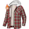 image:imageTBMPOY Mens Flannel Shirt Jacket Fleece Lined Plaid Sherpa Full Zip Winter Hoodie Warm Coat Casual Zipper PocketsRed White Plaid