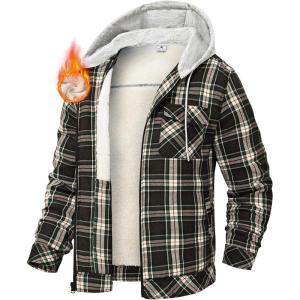 image:imageTBMPOY Mens Flannel Shirt Jacket Fleece Lined Plaid Sherpa Full Zip Winter Hoodie Warm Coat Casual Zipper PocketsNavy Green Plaid