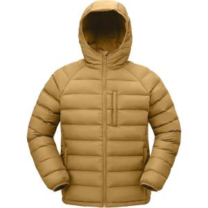 image:imageTBMPOY Mens Puffer Jacket Lightweight Hooded Winter Warm WaterResistant Coat for Ski Casual TravelBrown Yellow