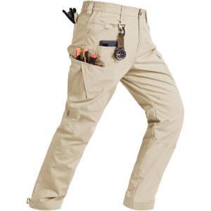 image:imageTBMPOY Mens Water Resistant Cargo Work Pants Ripstop Tactical Hiking Military Construction Outdoor Pants 10 PocketsKhaki