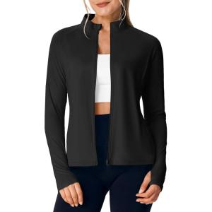 image:imageTBMPOY Womens Packable UPF 50 Sun Protection Athletic Jacket Lightweight Full Zip Long Sleeve Workout Hiking SPF ShirtBlack