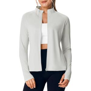image:imageTBMPOY Womens Packable UPF 50 Sun Protection Athletic Jacket Lightweight Full Zip Long Sleeve Workout Hiking SPF ShirtGrey