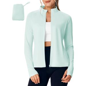 image:imageTBMPOY Womens Packable UPF 50 Sun Protection Athletic Jacket Lightweight Full Zip Long Sleeve Workout Hiking SPF ShirtLight Blue