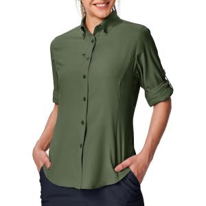 image:imageTBMPOY Womens UPF 50 Sun Protection Fishing Safari UV Shirt Long Sleeve Camping Hiking Outdoor Travel Button Down ShirtArmy Green