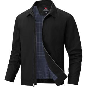 image:imageTBMPOY Mens Casual Cotton Jacket Lightweight Full Zip Canvas Lapel Jackets Business Work Windbreaker with 3 PocketsBlack Blue