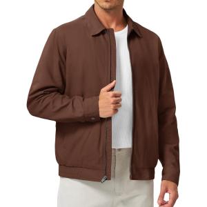 image:imageTBMPOY Mens Casual Cotton Jacket Lightweight Full Zip Canvas Lapel Jackets Business Work Windbreaker with 3 PocketsCoffee