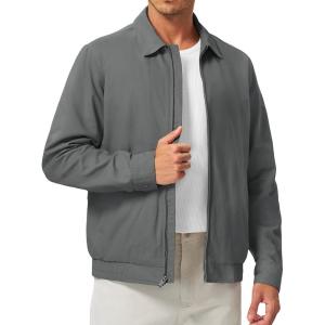 image:imageTBMPOY Mens Casual Cotton Jacket Lightweight Full Zip Canvas Lapel Jackets Business Work Windbreaker with 3 PocketsDark Grey