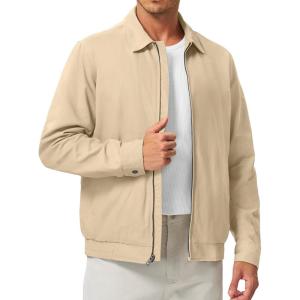 image:imageTBMPOY Mens Casual Cotton Jacket Lightweight Full Zip Canvas Lapel Jackets Business Work Windbreaker with 3 PocketsKhaki