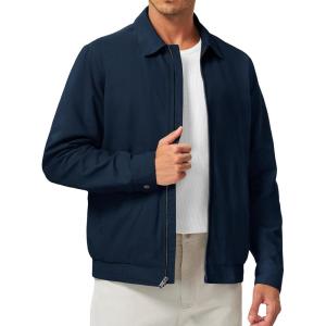image:imageTBMPOY Mens Casual Cotton Jacket Lightweight Full Zip Canvas Lapel Jackets Business Work Windbreaker with 3 PocketsNavy