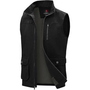 image:imageTBMPOY Mens Casual Vest Stylish Sleeveless Lightweight Canvas Outerwear Work Utility Cotton Jacket Travel Fishing HikingBlack