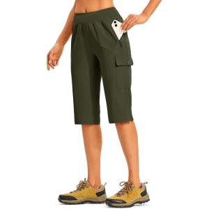 image:imageTBMPOY Womens 15 Long Hiking Shorts Below Knee Length Cargo Capri Bermuda Water Resistant Lightweight Stretch 3 Pockets15inarmy Green