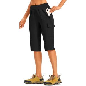 image:imageTBMPOY Womens 15 Long Hiking Shorts Below Knee Length Cargo Capri Bermuda Water Resistant Lightweight Stretch 3 Pockets15inblack