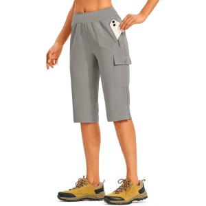 image:imageTBMPOY Womens 15 Long Hiking Shorts Below Knee Length Cargo Capri Bermuda Water Resistant Lightweight Stretch 3 Pockets15inlight Grey