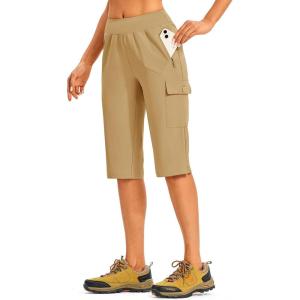image:imageTBMPOY Womens 15 Long Hiking Shorts Below Knee Length Cargo Capri Bermuda Water Resistant Lightweight Stretch 3 Pockets15inlight Khaki