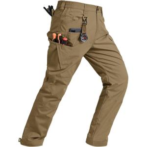 image:imageTBMPOY Cargo Pants for Men Water Resistant Ripstop Tactical Work Hiking Construction Outdoor Pants with 10 PocketsDark Khaki