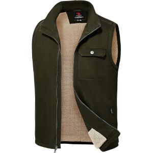 image:imageTBMPOY Mens Winter Vest Outerwear Fleece SherpaLined Casual Vests Warm Cotton Jacket With Full ZipperArmy Green