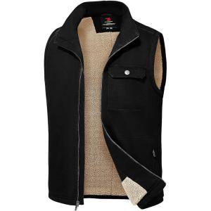 image:imageTBMPOY Mens Winter Vest Outerwear Fleece SherpaLined Casual Vests Warm Cotton Jacket With Full ZipperBlack