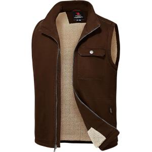 image:imageTBMPOY Mens Winter Vest Outerwear Fleece SherpaLined Casual Vests Warm Cotton Jacket With Full ZipperBrown