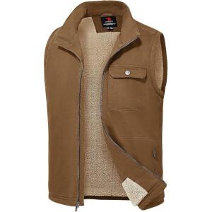 image:imageTBMPOY Mens Winter Vest Outerwear Fleece SherpaLined Casual Vests Warm Cotton Jacket With Full ZipperKhaki