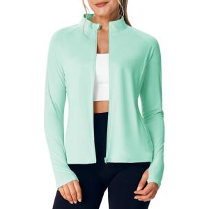 image:imageTBMPOY Womens UPF 50 Sun Protection Lightweight Jacket Athletic Hiking Full Zip Up Long Sleeve Packable Workout ShirtAqua