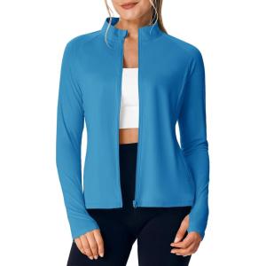 image:imageTBMPOY Womens UPF 50 Sun Protection Lightweight Jacket Athletic Hiking Full Zip Up Long Sleeve Packable Workout ShirtCobalt Blue