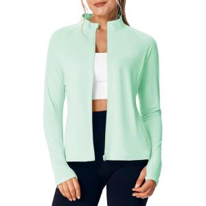 image:imageTBMPOY Womens UPF 50 Sun Protection Lightweight Jacket Athletic Hiking Full Zip Up Long Sleeve Packable Workout ShirtLight Green