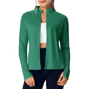 image:imageTBMPOY Womens UPF 50 Sun Protection Lightweight Jacket Athletic Hiking Full Zip Up Long Sleeve Packable Workout ShirtPeacock Green